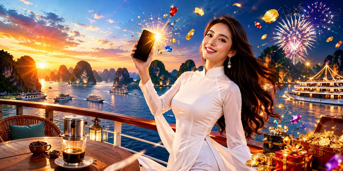 Cảnh Hạ Long Bay kết hợp trải nghiệm casino trên di động với tà áo dài